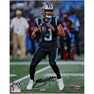 Bryce Young Carolina Panthers Autographed 8" x 10" Vertical Passing in Black Jersey Photograph