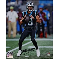 Bryce Young Carolina Panthers Autographed 8" x 10" Vertical Passing in Black Jersey Photograph