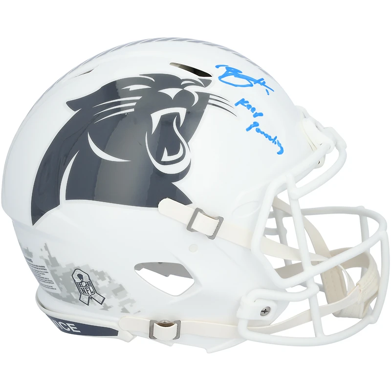 Casque Riddell authentique autographié par Bryce Young Carolina Panthers 2024 Salute To Service Speed ​​avec inscription « Keep Pounding »