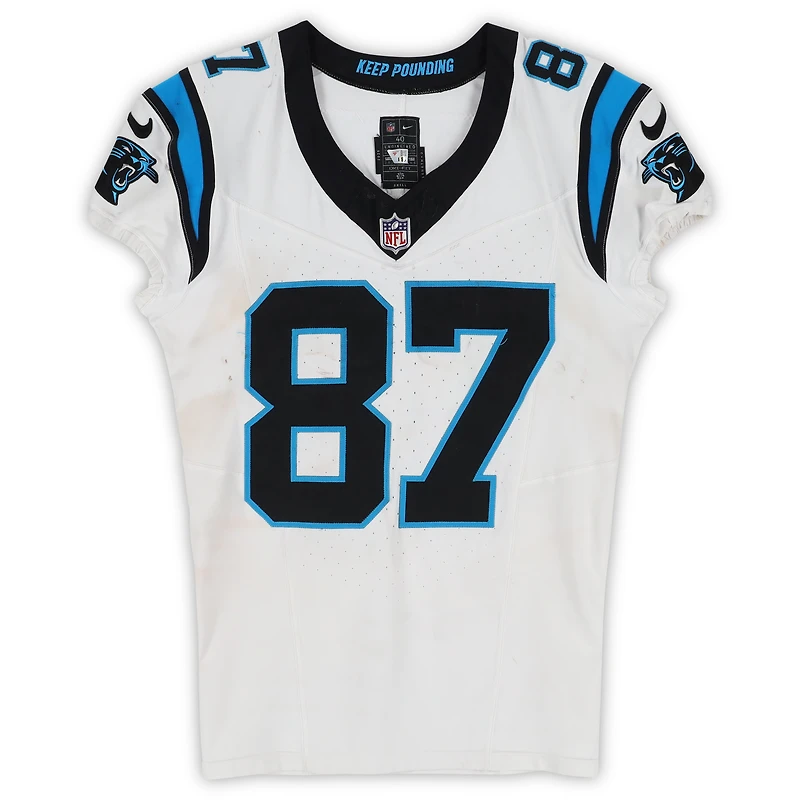 Maillot blanc Nike n° 87 porté par Brycen Tremayne (Carolina Panthers) lors du match contre les Atlanta Falcons le 16 novembre 2025