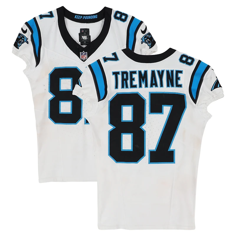 Maillot blanc Nike n° 87 porté par Brycen Tremayne (Carolina Panthers) lors du match contre les Atlanta Falcons le 16 novembre 2025