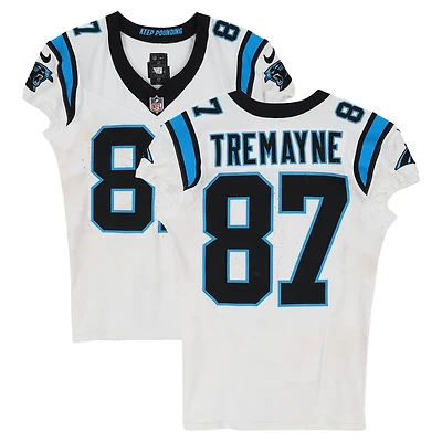 Maillot blanc Nike n° 87 porté par Brycen Tremayne (Carolina Panthers) lors du match contre les Atlanta Falcons le 16 novembre 2025
