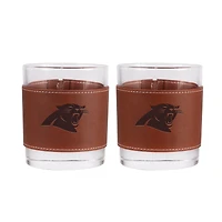 Lot de 2 verres à whisky Carolina Panthers de 12 oz avec emballage en cuir