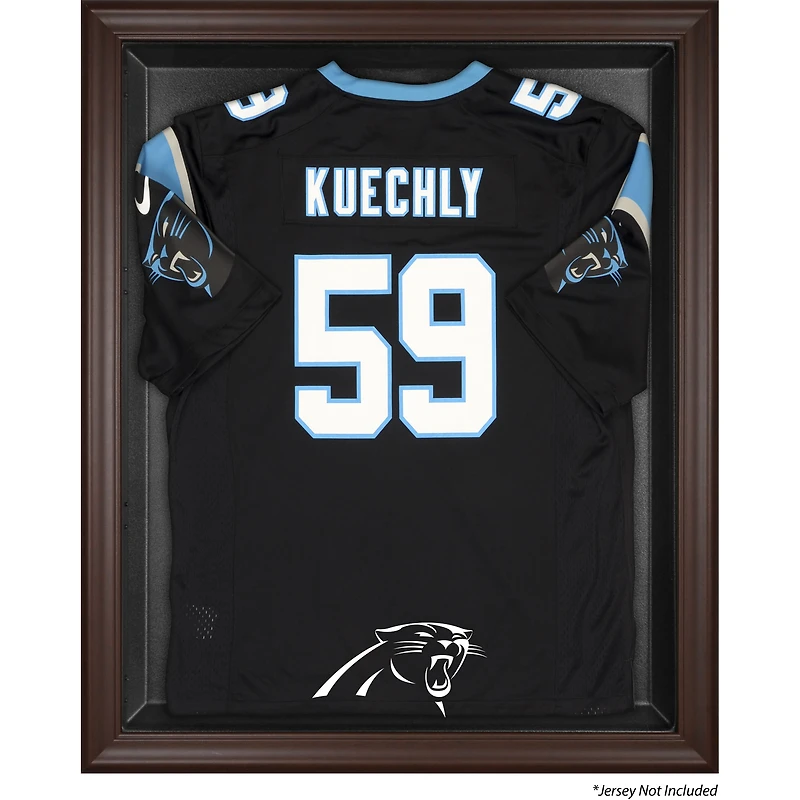 Vitrine de présentation du maillot avec logo encadré marron des Carolina Panthers