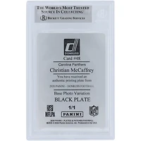 Christian McCaffrey Carolina Panthers Autographed 2020 Panini Donruss Black Printing Plate Photo Variation #48 #1/1 Beckett Fanatics Witnessed Authenticated Card 