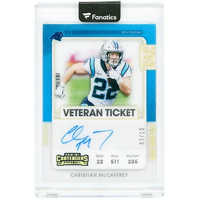Christian McCaffrey Carolina Panthers Autographed 2021 Panini Contenders Clear Veteran Ticket #VT-CMC #3/10 Card