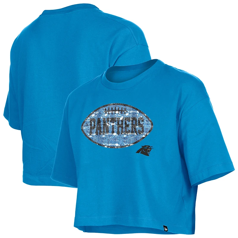 T-shirt boxy bleu à paillettes des Carolina Panthers de New Era pour fille