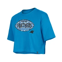 T-shirt boxy bleu à paillettes des Carolina Panthers de New Era pour fille
