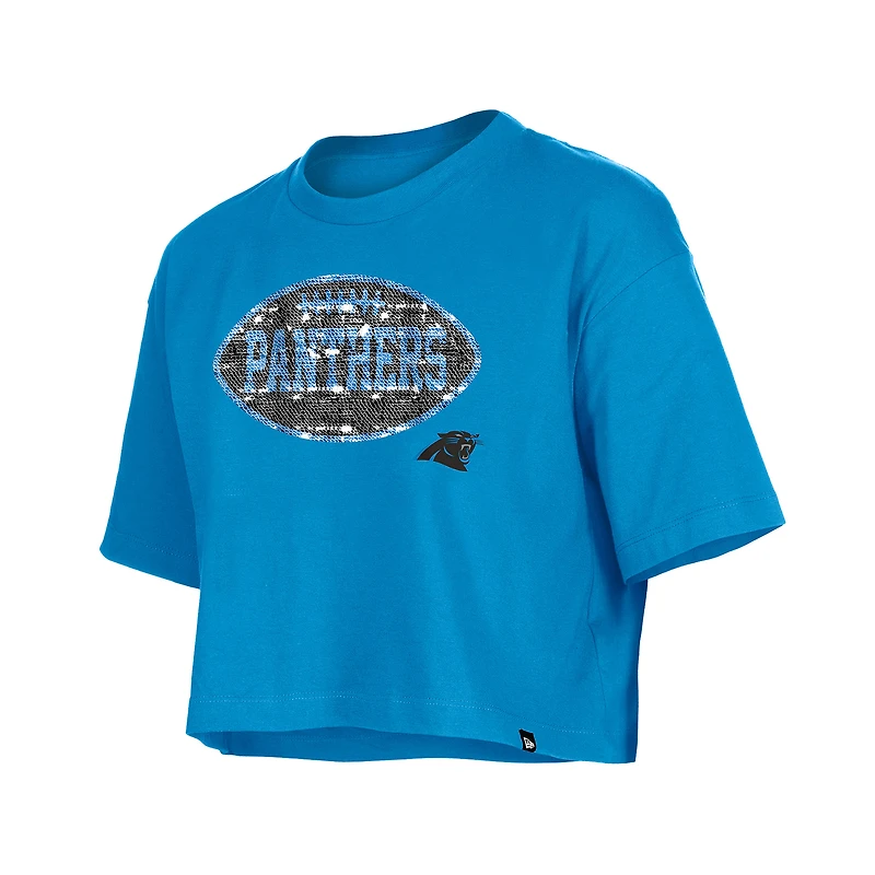 T-shirt boxy bleu à paillettes des Carolina Panthers de New Era pour fille