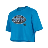 T-shirt boxy bleu à paillettes des Carolina Panthers de New Era pour fille
