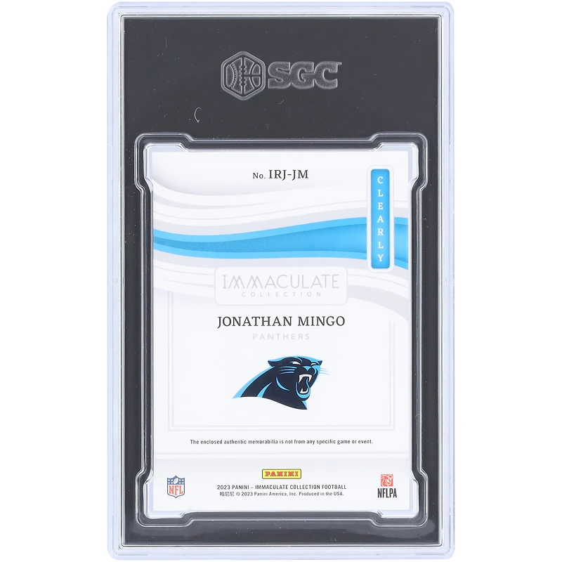 Jonathan Mingo Carolina Panthers 2023 Panini Immaculate Collection Tri-Color Relic #IRJ-JM #7/10 SGC Authenticated 9.5 Rookie Card 