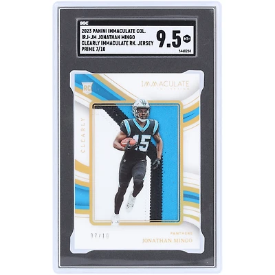 Carte recrue authentifiée 9,5 SGC de la collection Panini Immaculate Tri-Color Relic #IRJ-JM #7/10 des Carolina Panthers de Jonathan Mingo