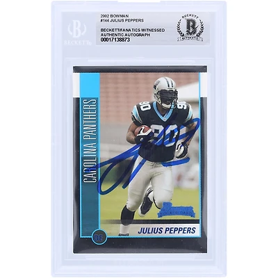 Julius Peppers Carolina Panthers Autographed 2002 Bowman #144 Beckett Fanatics Witnessed Authenticated Rookie Card