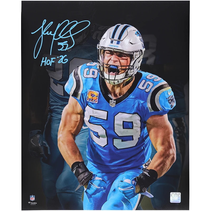 Luke Kuechly Carolina Panthers Autographed 16" x 20" Celebration Scream Spotlight Photograph with "HOF 26" Inscription