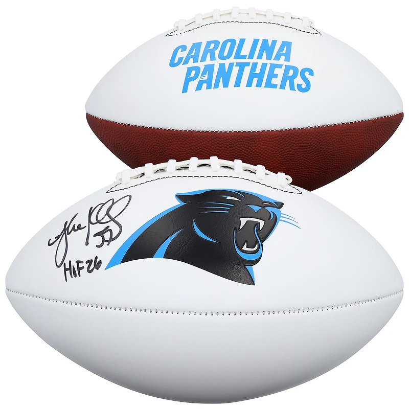 Ballon de football américain Franklin White Panel autographié par Luke Kuechly des Panthers de la Caroline, avec inscription « HOF 26 ».