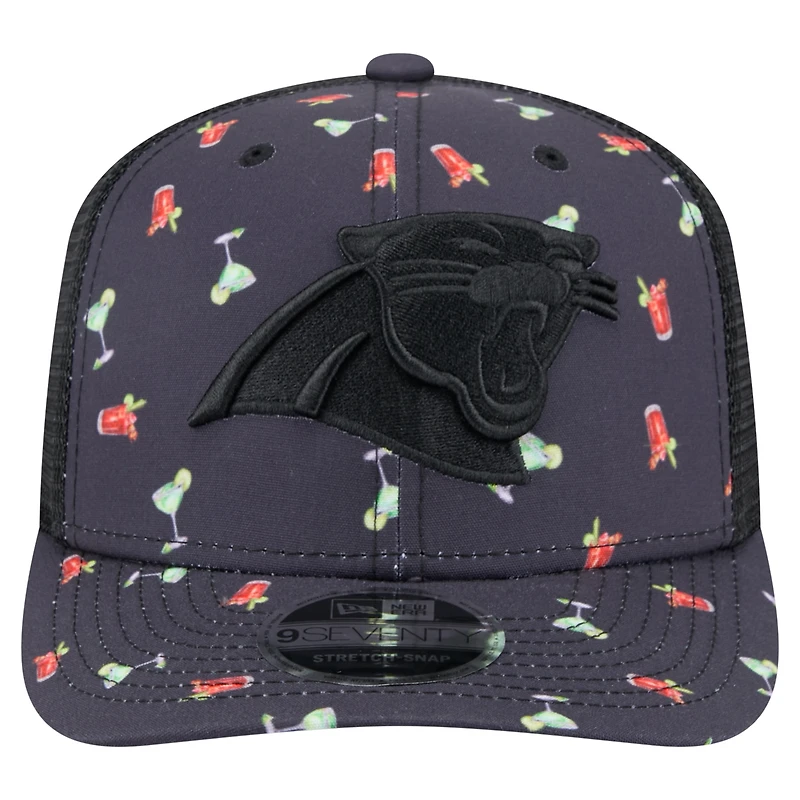 Men's New Era  Navy/Black Carolina Panthers Adventure Drinks Pattern 9SEVENTY Stretch-Snap Hat