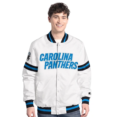 Men's Starter  White Carolina Panthers Scout Full-Snap Varsity Jacket