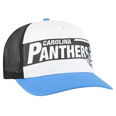 Men's '47 White/Blue Carolina Panthers Stack Line Hitch Trucker Adjustable Hat