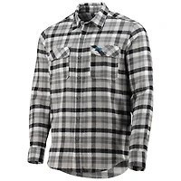 Men's Antigua Black/Gray Carolina Panthers Ease Flannel Long Sleeve Button-Up Shirt