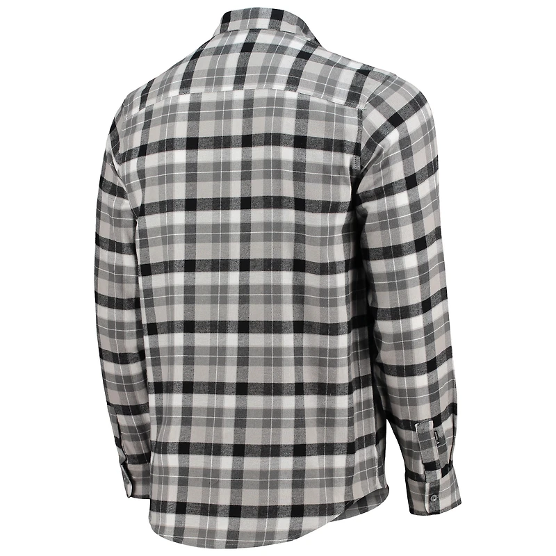 Men's Antigua Black/Gray Carolina Panthers Ease Flannel Long Sleeve Button-Up Shirt