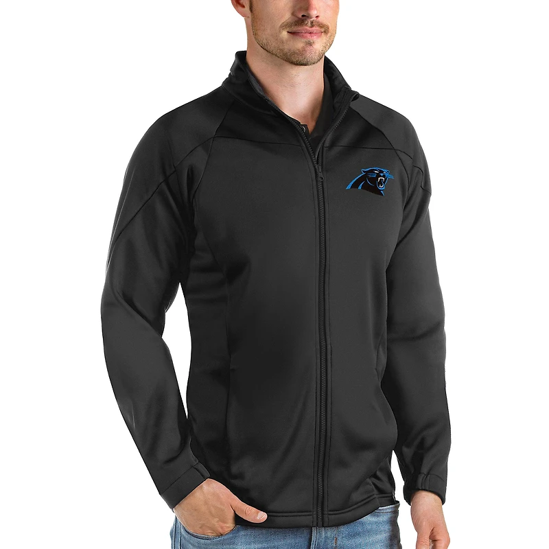 Veste de golf zippée intégrale Antigua Black Carolina Panthers pour homme