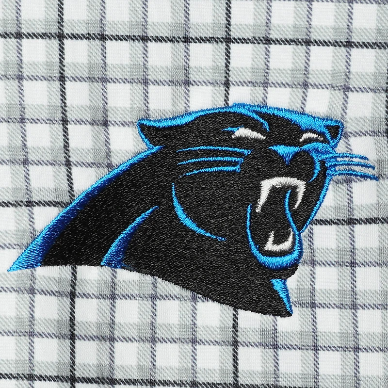 Men's Antigua Gray/Black Carolina Panthers Deliver Button-Down Polo
