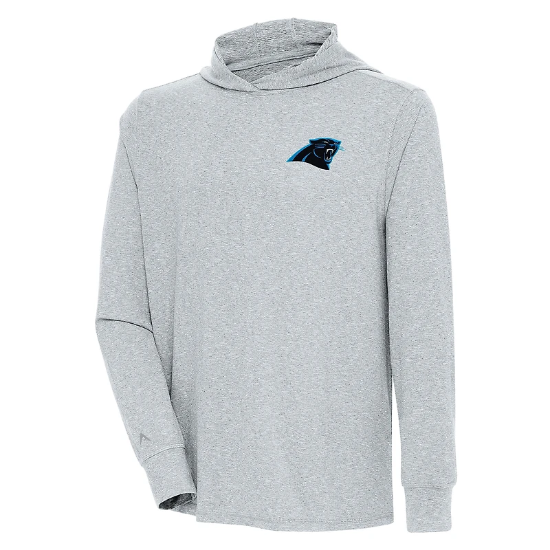 Men's Antigua  Heather Gray Carolina Panthers Saga Long Sleeve Hoodie T-Shirt