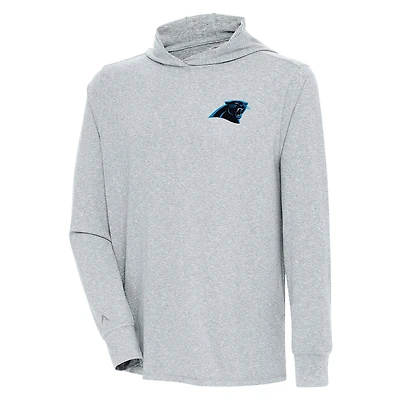 Men's Antigua  Heather Gray Carolina Panthers Saga Long Sleeve Hoodie T-Shirt