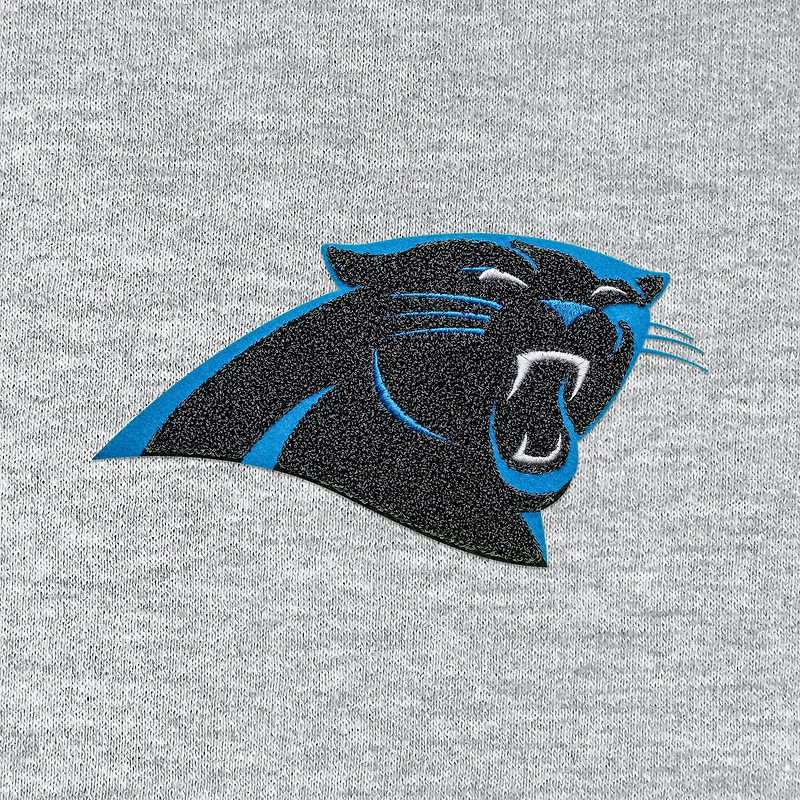 Men's Antigua Heathered Gray Carolina Panthers Action Chenille Pullover Hoodie