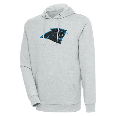Men's Antigua Heathered Gray Carolina Panthers Action Chenille Pullover Hoodie