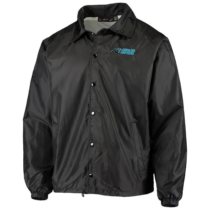 Veste coupe-vent classique raglan à boutons-pression pour homme, modèle Coaches des Panthers de la Caroline, noire