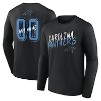 T-shirt à manches longues pour homme, noir, Carolina Panthers Hustle, personnalisé avec nom et numéro