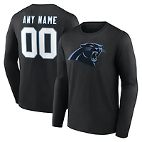 T-shirt à manches longues gris authentique pour homme des Panthers de la Caroline, personnalisé avec nom et numéro