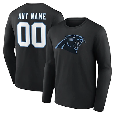 T-shirt à manches longues gris authentique pour homme des Panthers de la Caroline, personnalisé avec nom et numéro
