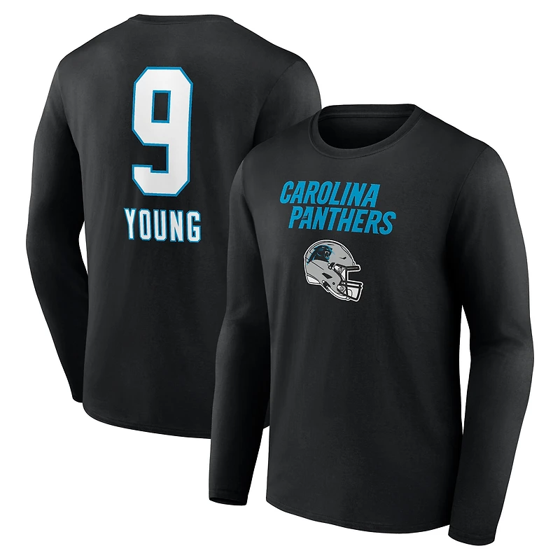 T-shirt à manches longues pour homme Bryce Young Black Carolina Panthers avec nom et numéro de l'équipe