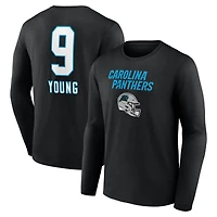 T-shirt à manches longues pour homme Bryce Young Black Carolina Panthers avec nom et numéro de l'équipe