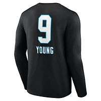 T-shirt à manches longues pour homme Bryce Young Black Carolina Panthers avec nom et numéro de l'équipe