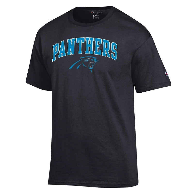 T-shirt Champion noir pour homme avec logo des Panthers de la Caroline en arc cercle