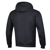 Sweat à capuche Champion noir Carolina Panthers Powerblend avec logo en arc sur fond blanc
