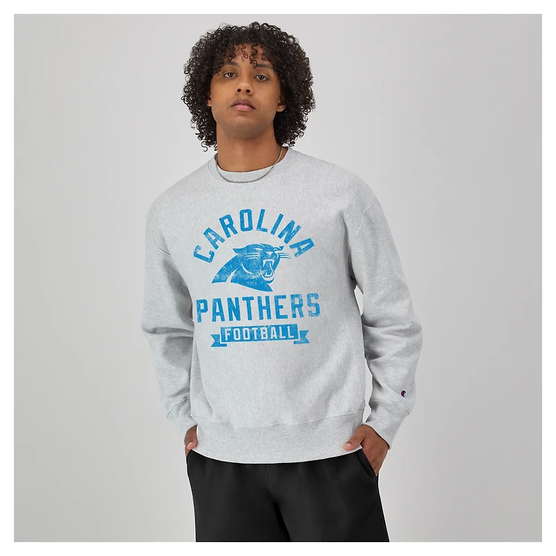 Men's Champion  Heather Gray Carolina Panthers Reverse Weave Fleece Pullover Sweatshirt