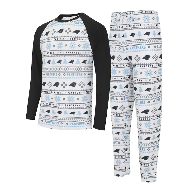 Men's Concepts Sport White/Black Carolina Panthers Tinsel Raglan Long Sleeve T-Shirt & Pants Sleep Set