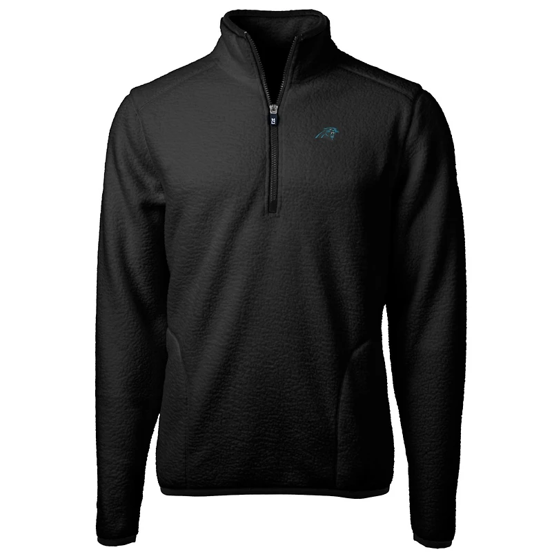 Veste polaire à fermeture éclair quart de tour Cascade Eco Sherpa pour homme, modèle Cutter & Buck Black Carolina Panthers, grande taille