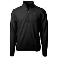 Veste polaire à fermeture éclair quart de tour Cascade Eco Sherpa pour homme, modèle Cutter & Buck Black Carolina Panthers, grande taille