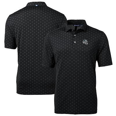 Men's Cutter & Buck  Black Carolina Panthers Helmet Virtue Eco Pique Tile Print Recycled Polo
