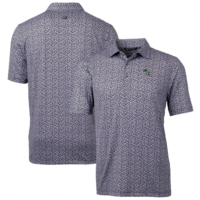 Polo extensible noir à imprimé Pike Magnolia des Carolina Panthers pour homme Cutter & Buck