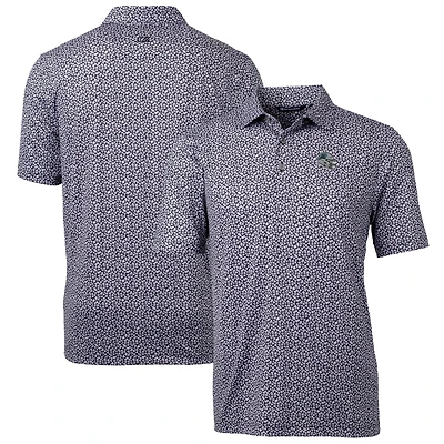 Polo extensible noir à imprimé Pike Magnolia des Carolina Panthers pour homme Cutter & Buck
