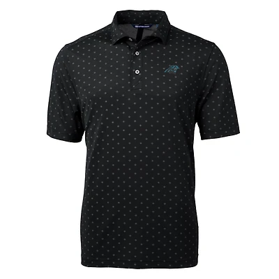 Polo Cutter & Buck pour homme, noir, Carolina Panthers, motif carreaux écologiques, en piqué, couleur Virtue Eco.