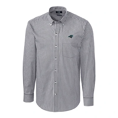 Chemise boutonnée extensible à manches longues et carreaux vichy pour homme, couleur anthracite, style grande taille, des Carolina Panthers, Cutter & Buck