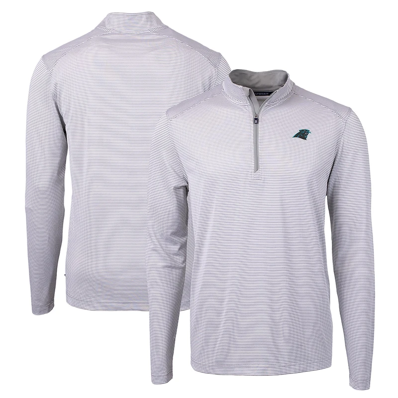 Pull-over zippé recyclé à micro-rayures et piqué écologique pour homme, gris/blanc, des Carolina Panthers, Cutter & Buck