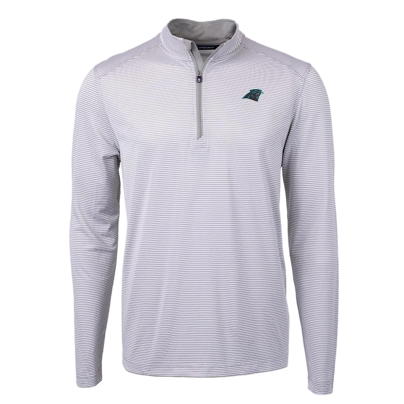 Pull-over zippé recyclé à micro-rayures et piqué écologique pour homme, gris/blanc, des Carolina Panthers, Cutter & Buck